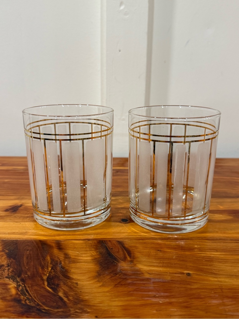Culver ServeMates White and Gold Stripe Double Old Fashion Glasses Set of 2
